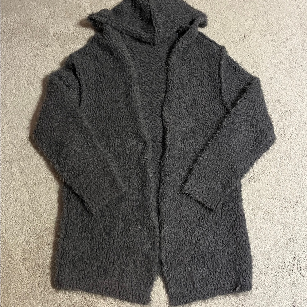Military Hippie Open Fromt Cardigan Hooded Sweater Cozy Gray Sweater